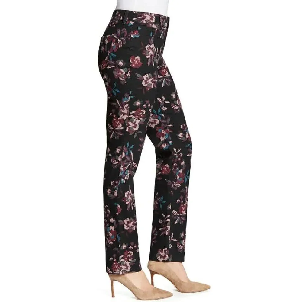 Bandolino Amy Modern Straight Leg Tummy Slimming Stretch Jeans Black Floral 6 - Picture 2 of 10